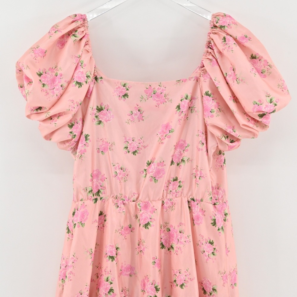 LoveShackFancy Cecile Mini Dress Womens Size 2 Pink Floral Puff Sleeve Tiered - Picture 11 of 12